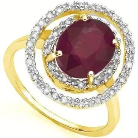 SPECTACULAR 3.3 CARAT TW (19 PCS) GENUINE RUBY & GENUINE DIAMOND 14K SOLID YELLO