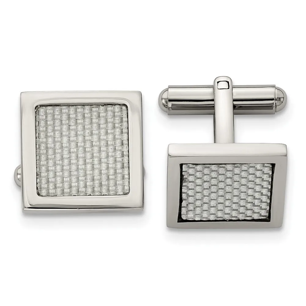 Stainless Steel & Gray Carbon Fiber Square Cuff Links, 16mm (5/8 Inch)