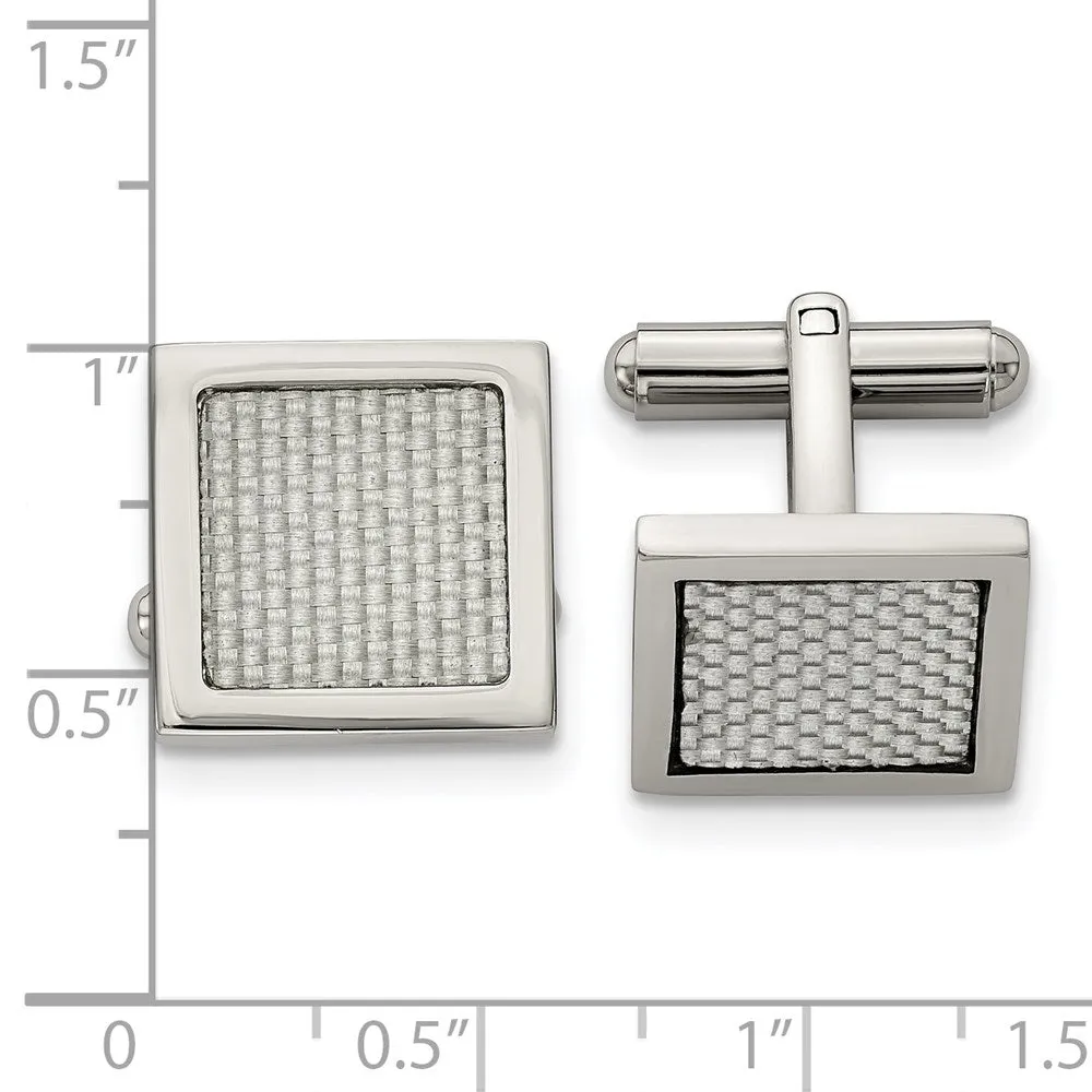 Stainless Steel & Gray Carbon Fiber Square Cuff Links, 16mm (5/8 Inch)