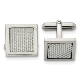 Stainless Steel & Gray Carbon Fiber Square Cuff Links, 16mm (5/8 Inch)