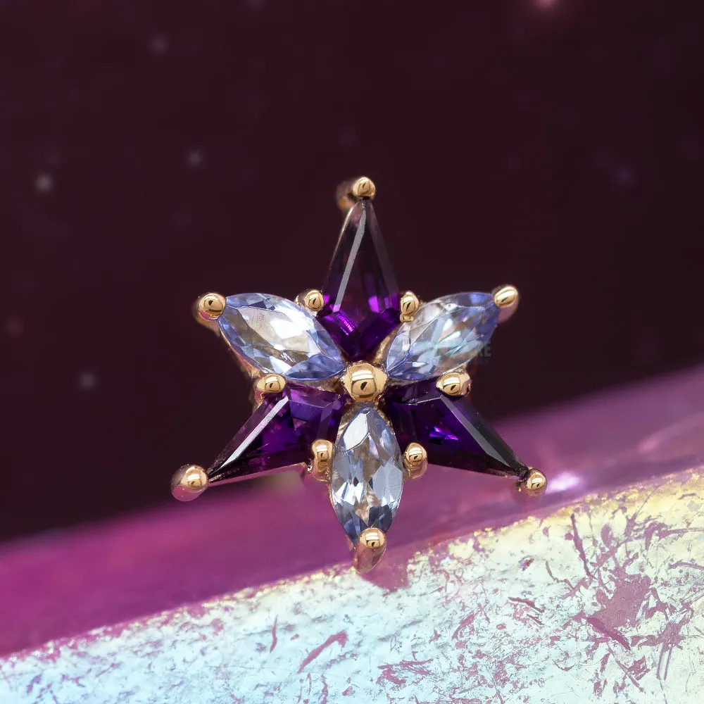 Stargazer Threaded End in Gold with Amethyst & Tanzanite