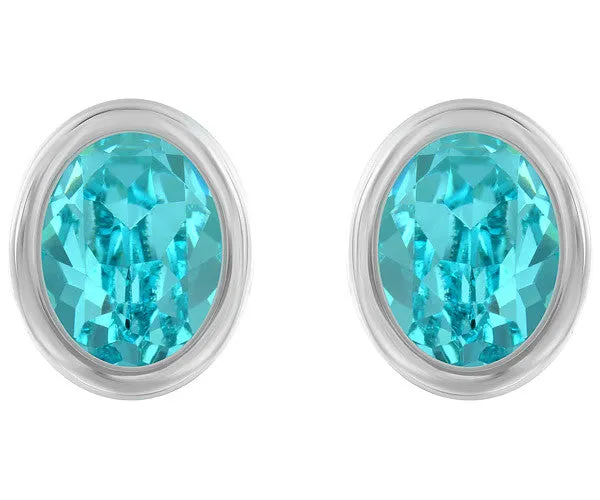 Swarovski Lt Turquoise Crystal Pierced Studs Earrings LASER Rhodium #5101257