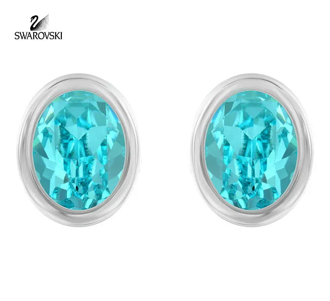 Swarovski Lt Turquoise Crystal Pierced Studs Earrings LASER Rhodium #5101257