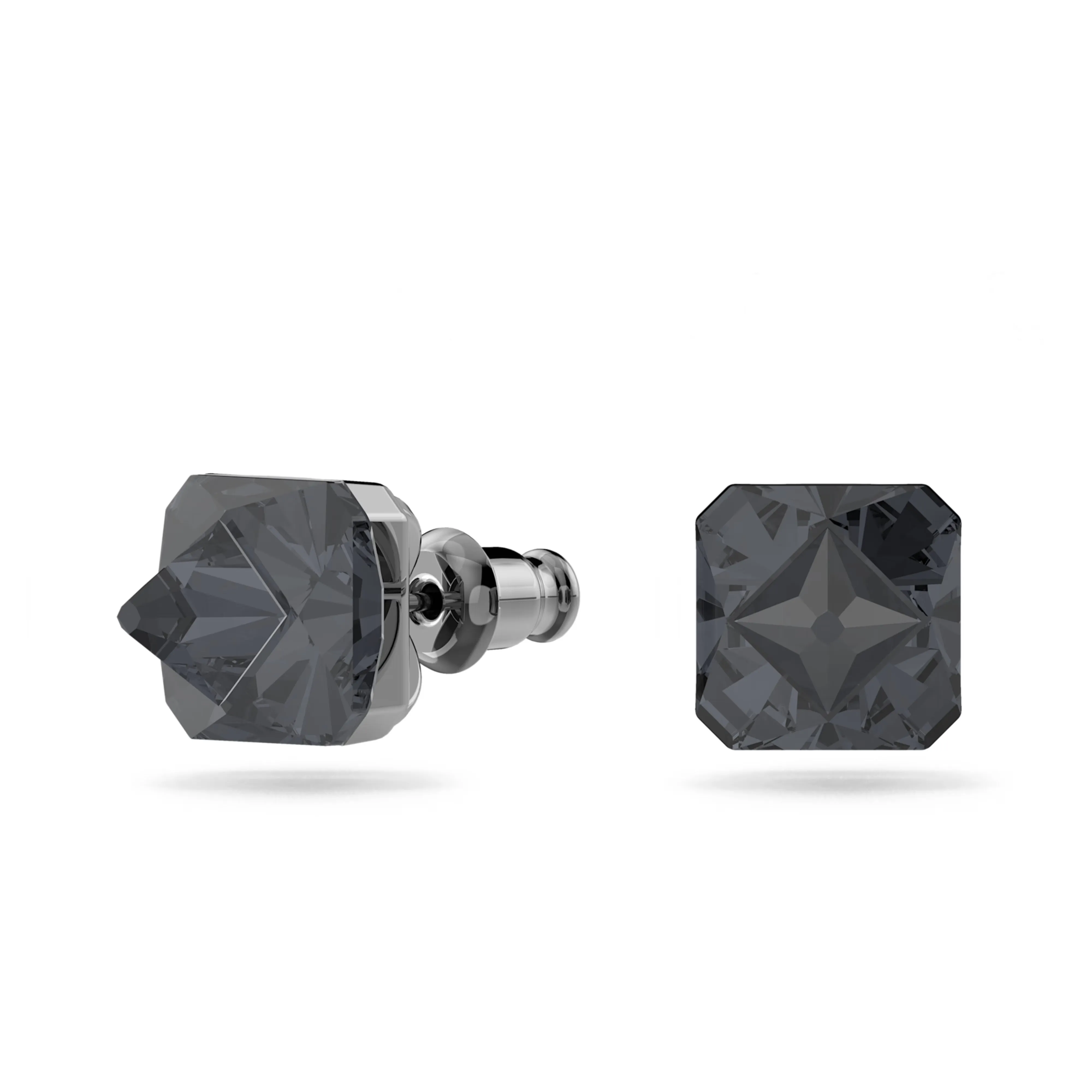 Swarovski Ortyx stud earrings Pyramid cut, Gray, Ruthenium plated -5613723