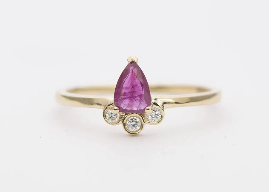 Teardrop Ruby with Diamond Bezel Set Crown 14K Gold Engagement Ring AD1292