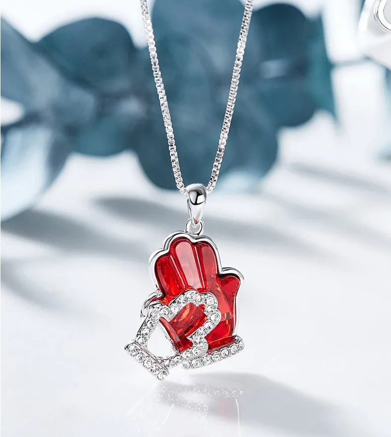 The hand shape ruby Swarovski necklace