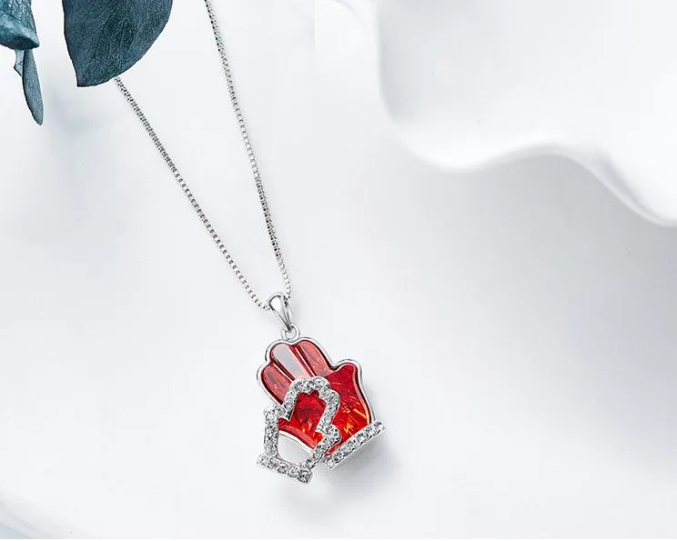 The hand shape ruby Swarovski necklace