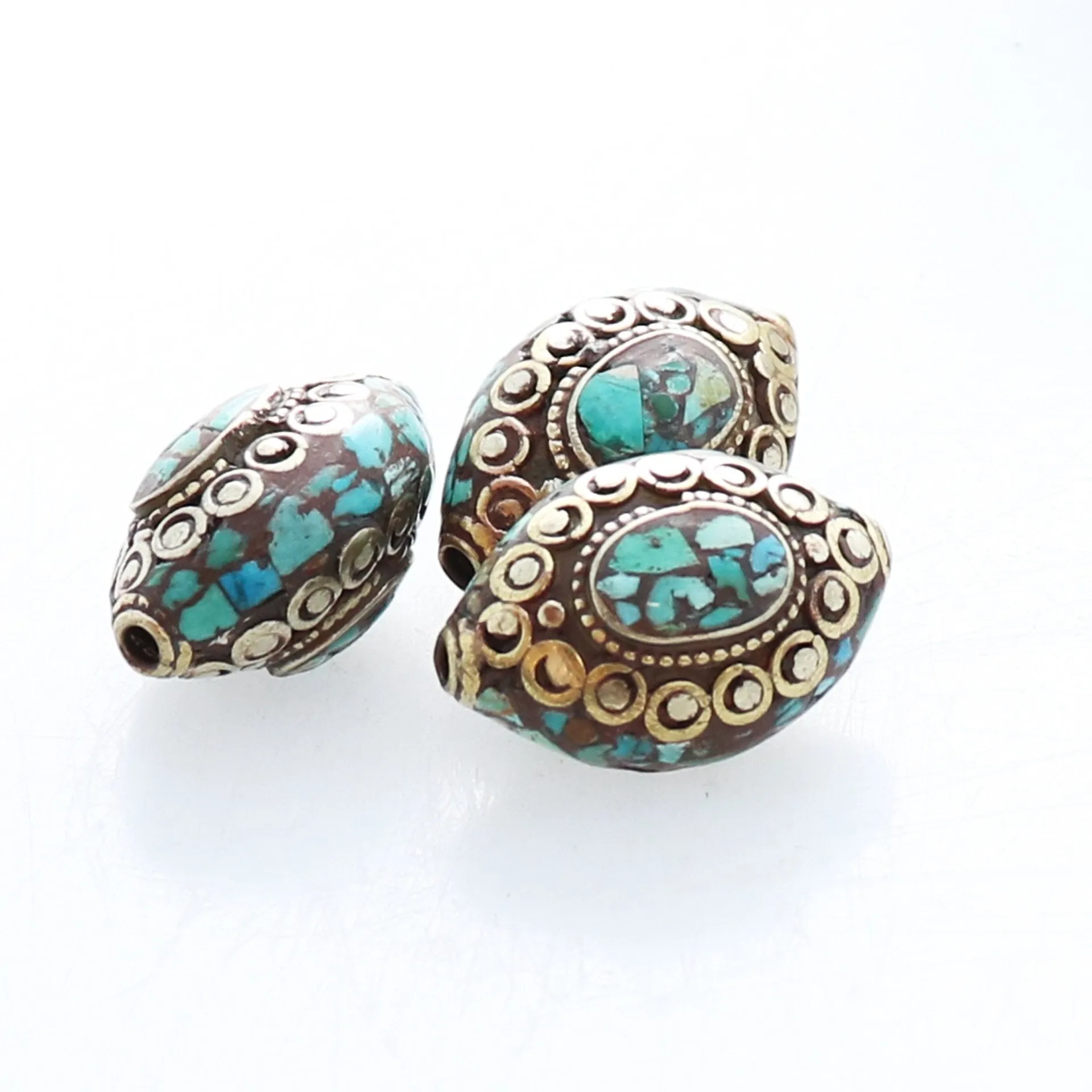 Tibetan Turquoise Mosaic Brass Centerpiece Bead 1 Piece,