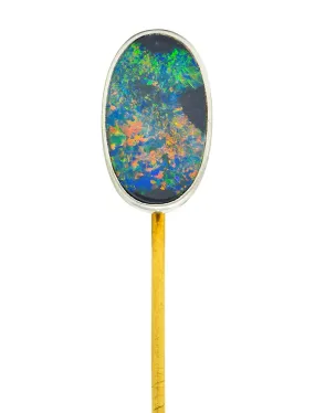 Tiffany & Co. Edwardian Black Opal Platinum 18 Karat Gold Stickpin