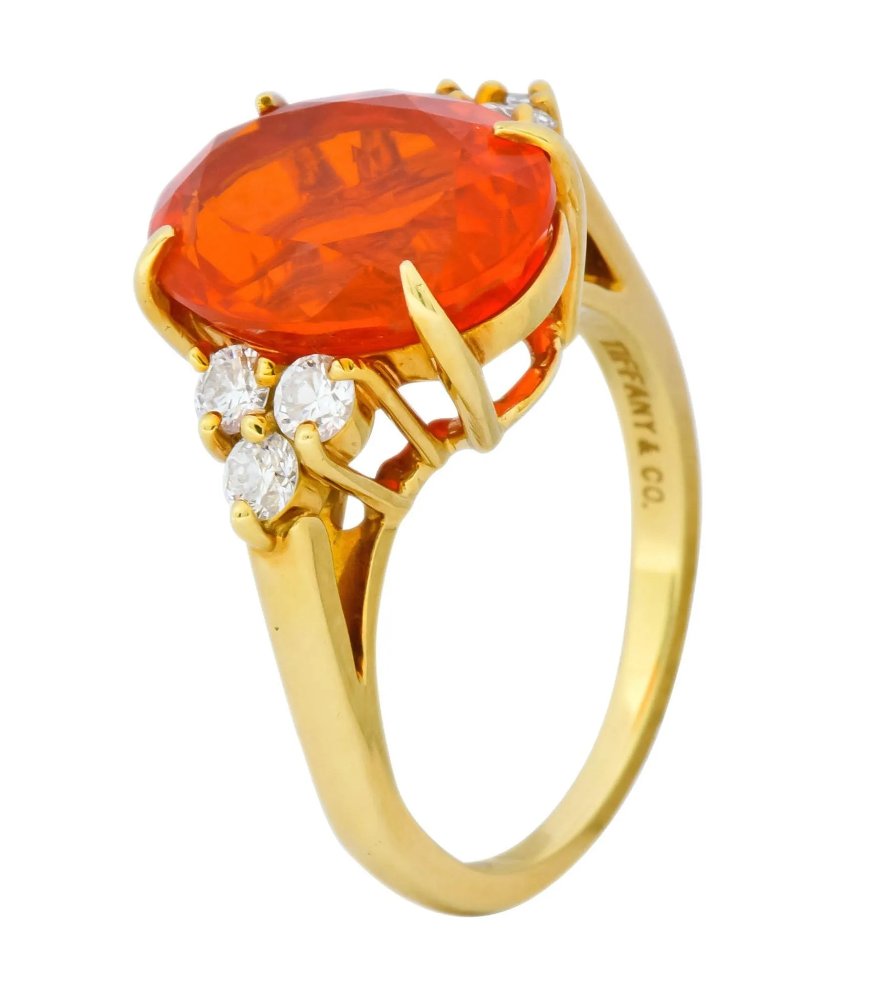 Tiffany & Co. Vintage 4.86 CTW Fire Opal Diamond 18 Karat Gold Ring