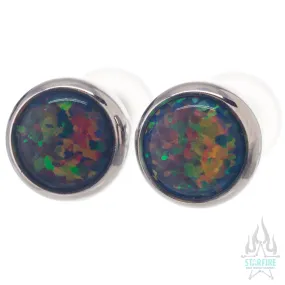 Titanium Opal Cabochon Gem Plugs - Black 2 Opal