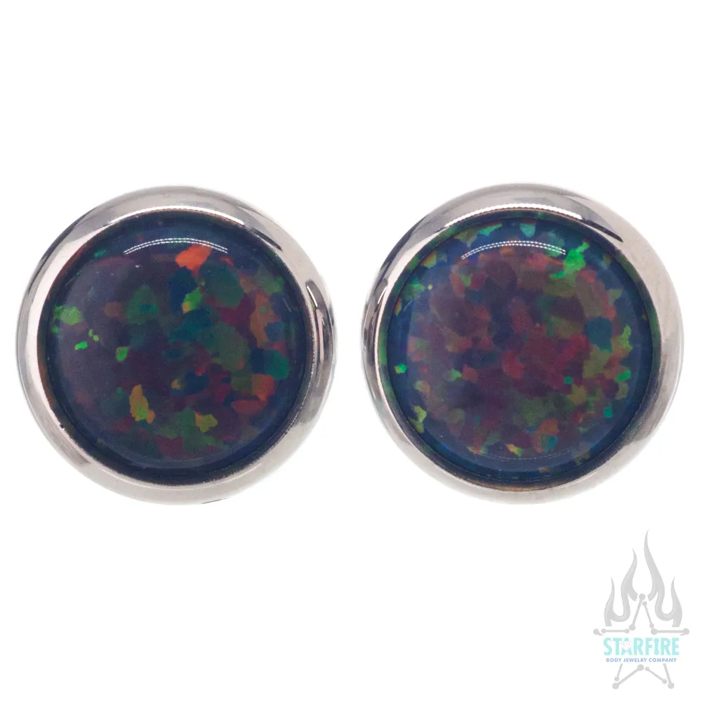 Titanium Opal Cabochon Gem Plugs - Black 2 Opal