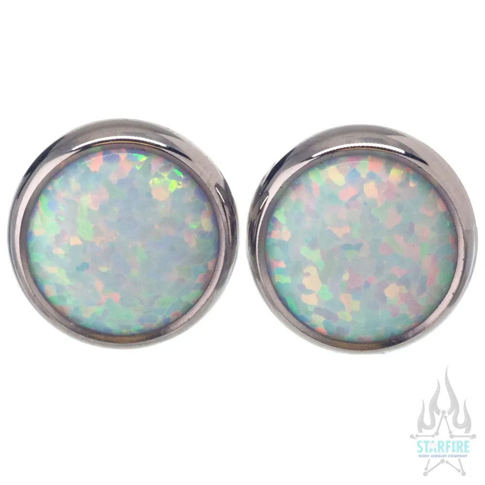 Titanium Opal Cabochon Gem Plugs - White Opal