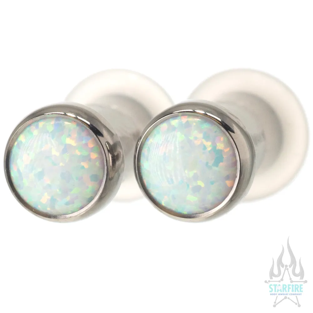 Titanium Opal Cabochon Gem Plugs - White Opal