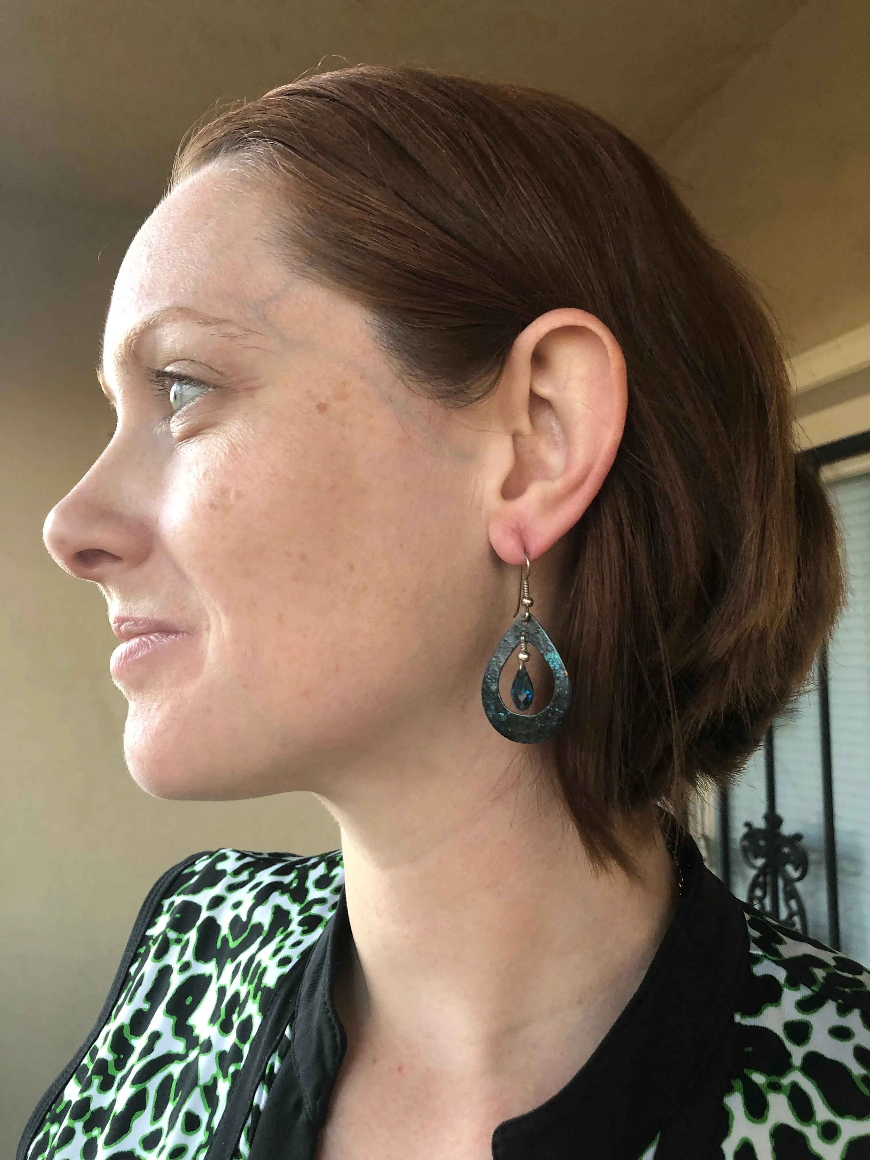 Turquoise Copper Patina Teardrop Earrings