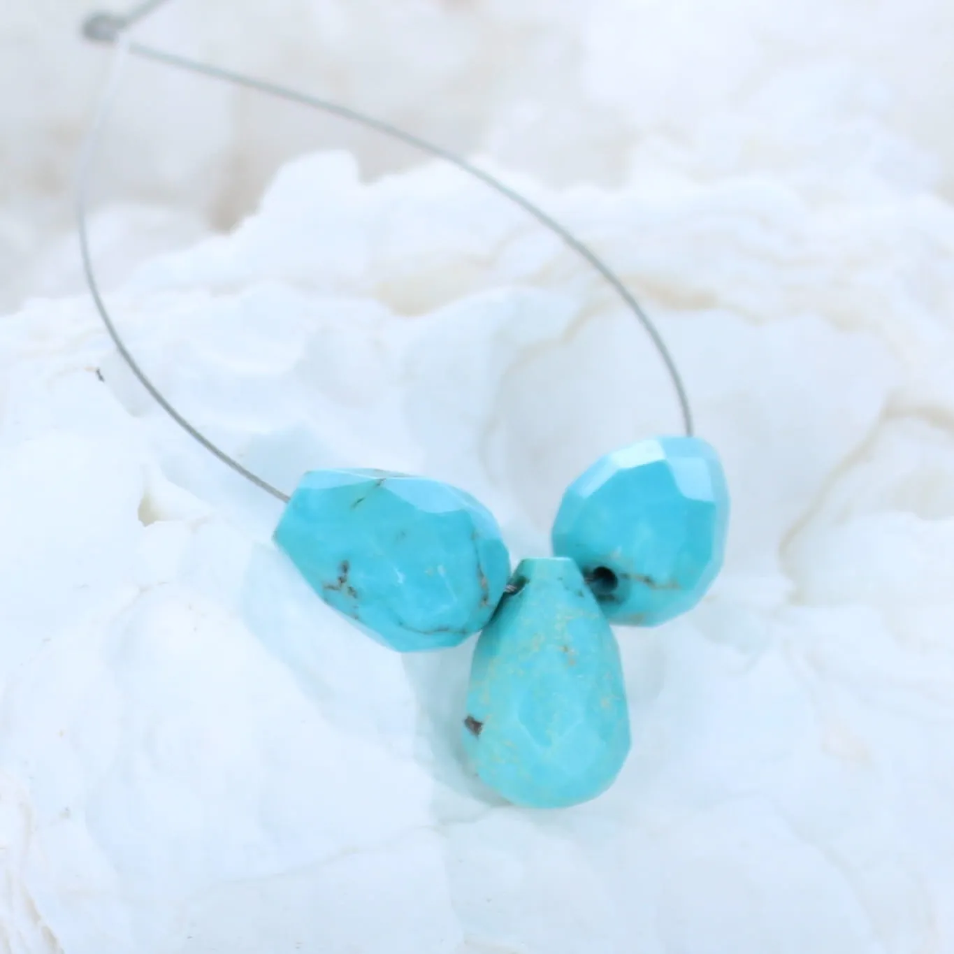 Turquoise Faceted Teardrops Components 3 Pcs