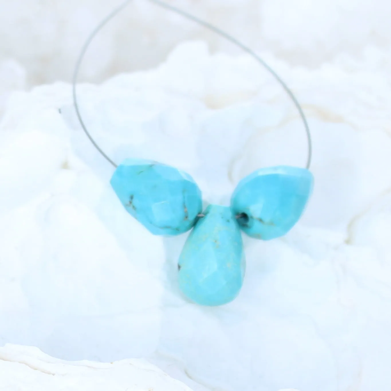 Turquoise Faceted Teardrops Components 3 Pcs