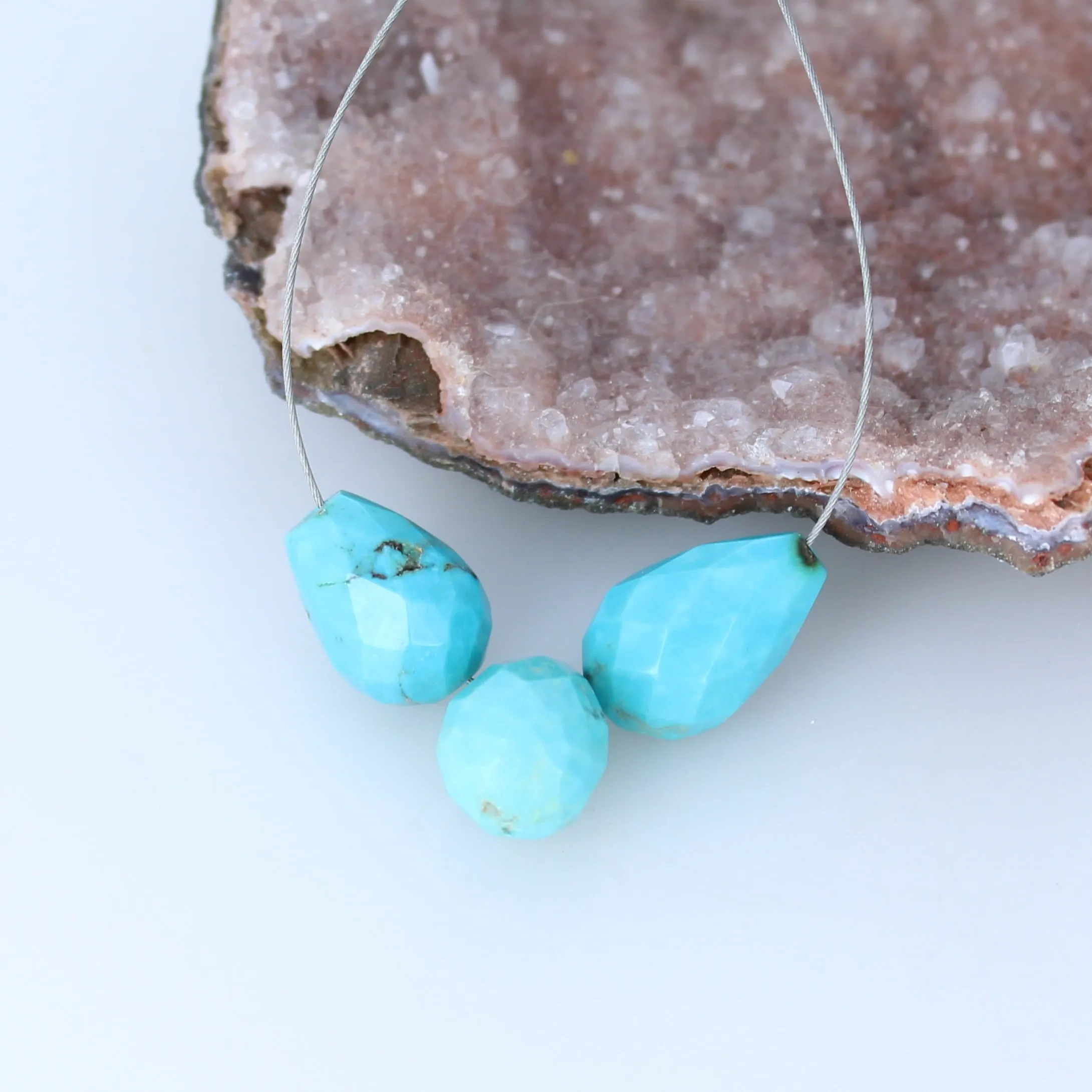 Turquoise Faceted Teardrops Components 3 Pcs