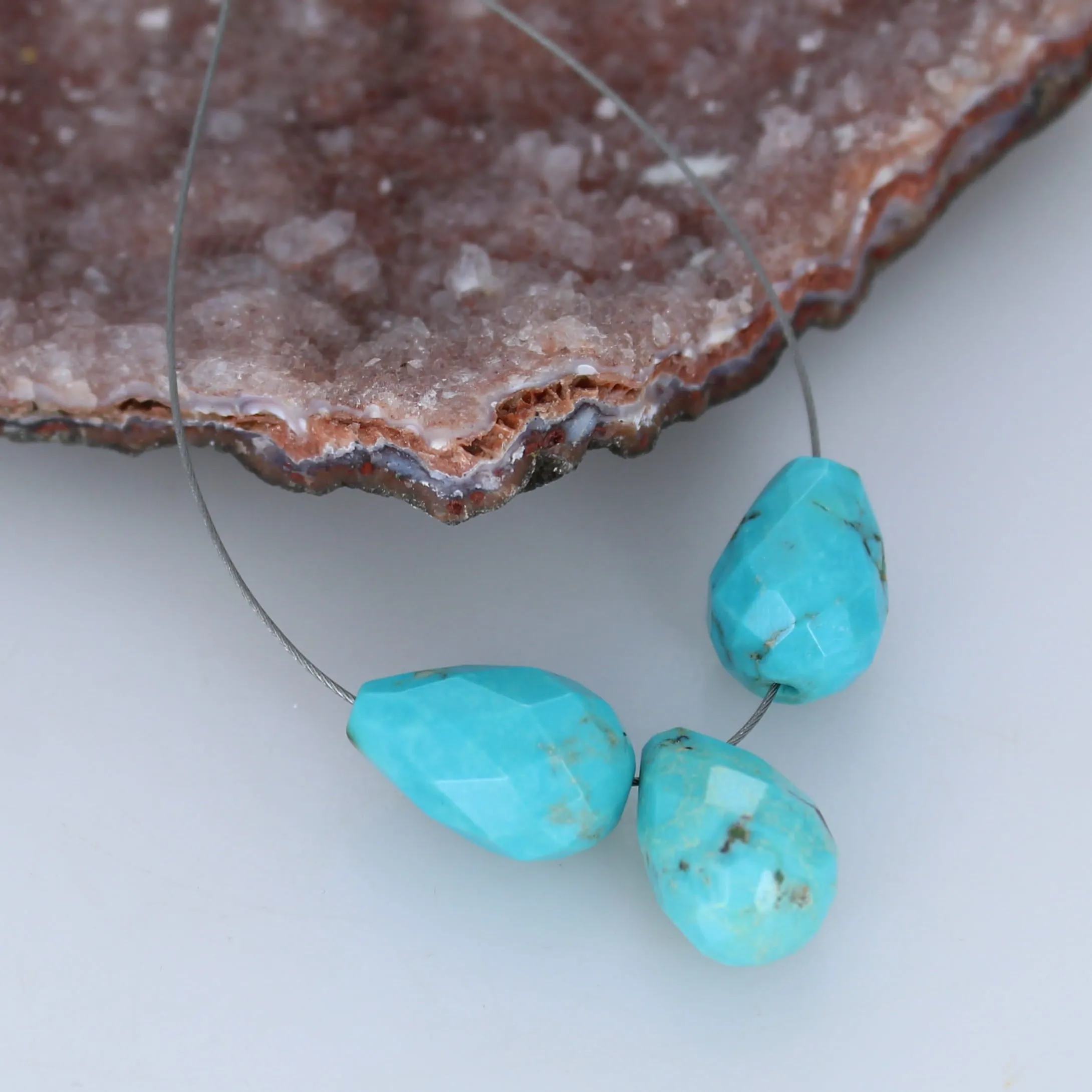 Turquoise Faceted Teardrops Components 3 Pcs