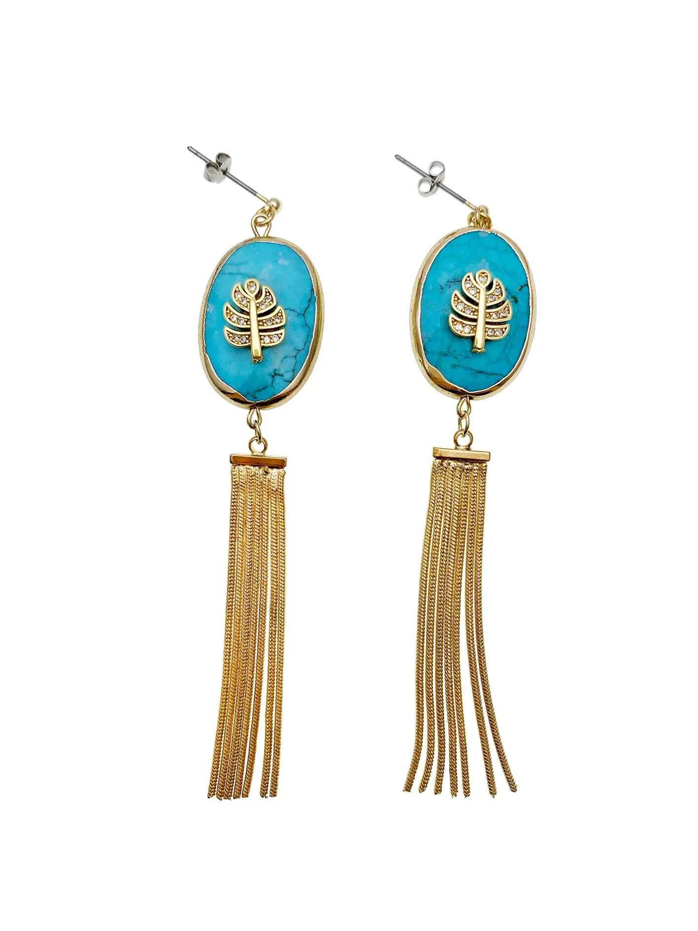 Turquoise Stone Fringe Earrings EE009