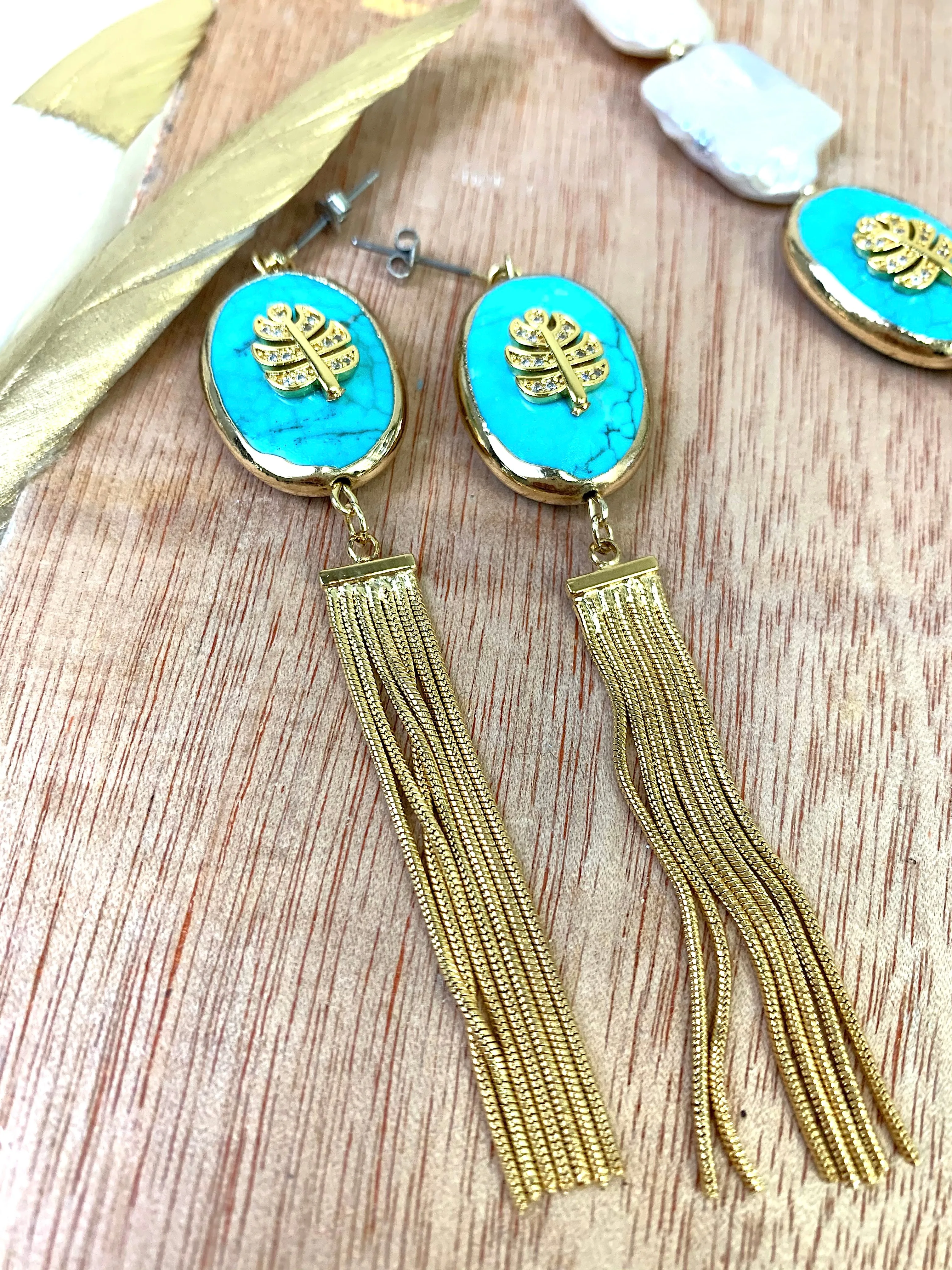 Turquoise Stone Fringe Earrings EE009