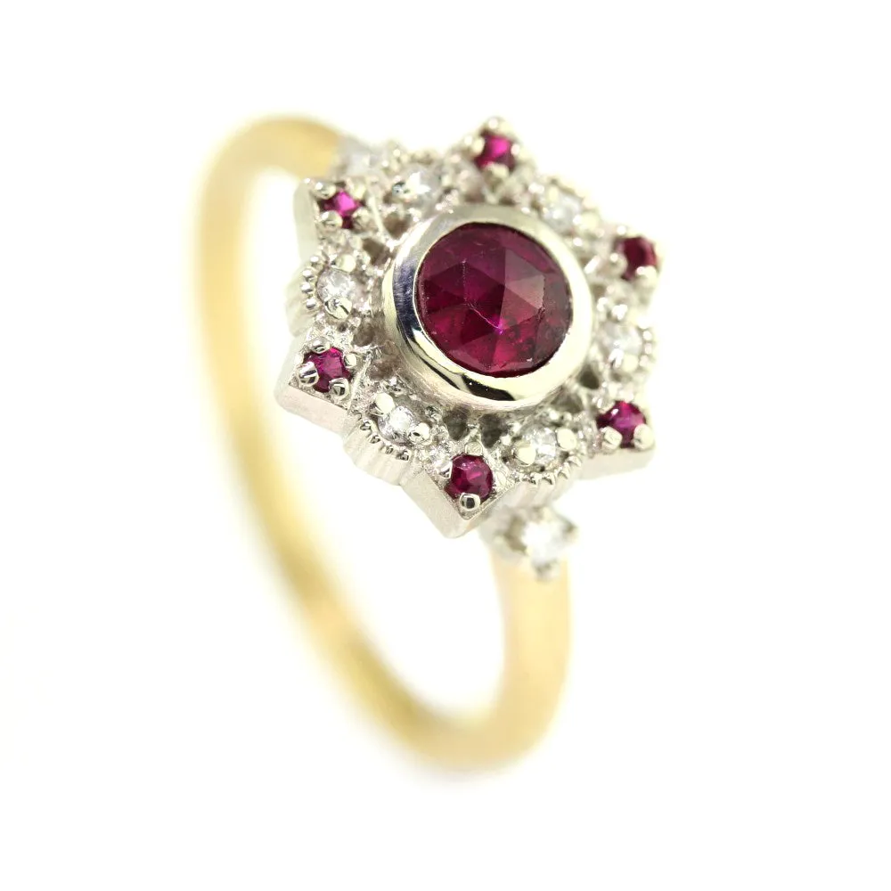 Two Tone Ribbon Frame Ruby Ring