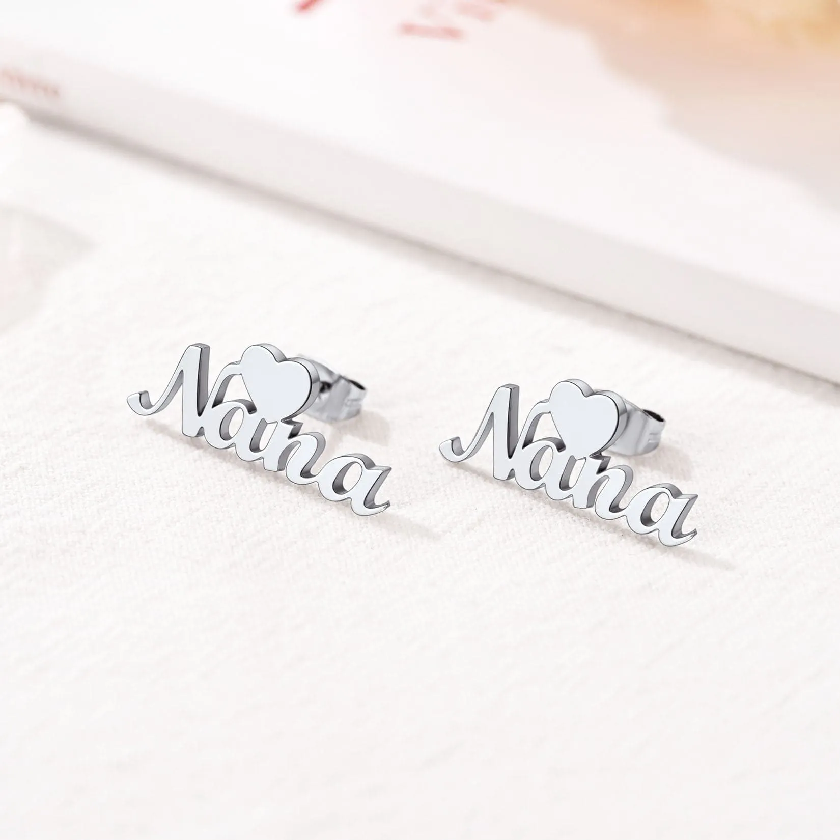 U7 Jewelry Custom Name Stud Earrings With Heart