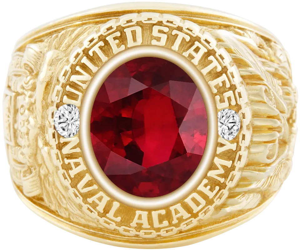 USNA Class Ring Mod with Ruby Centerpiece and Diamond Dividers