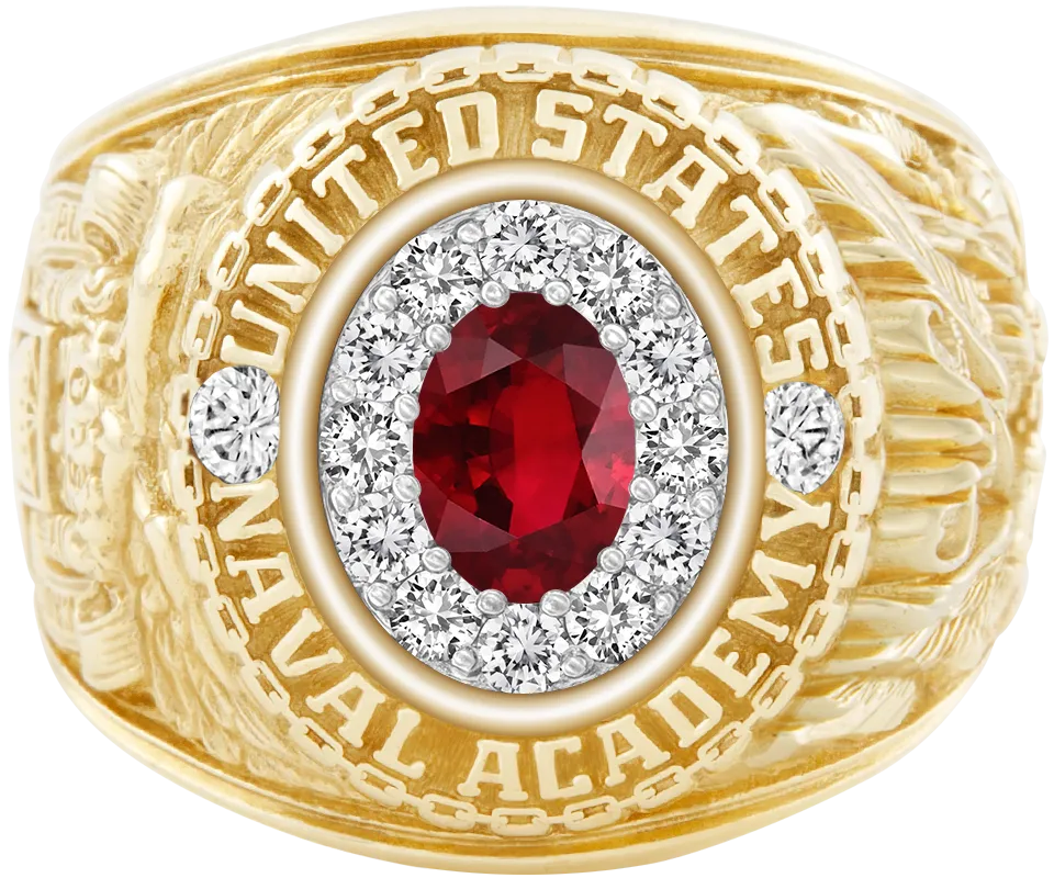 USNA Class Ring Mod with Ruby Centerpiece and Diamond Dividers