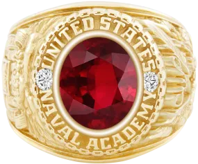 USNA Class Ring Mod with Ruby Centerpiece and Diamond Dividers