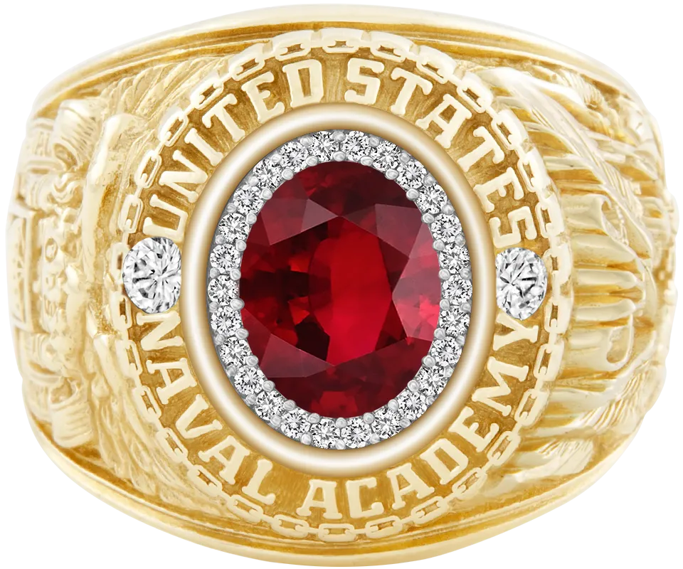 USNA Class Ring Mod with Ruby Centerpiece and Diamond Dividers