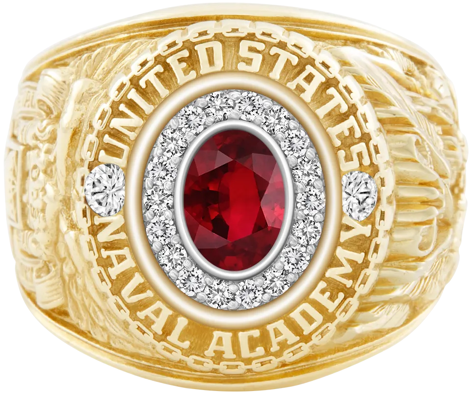 USNA Class Ring Mod with Ruby Centerpiece and Diamond Dividers