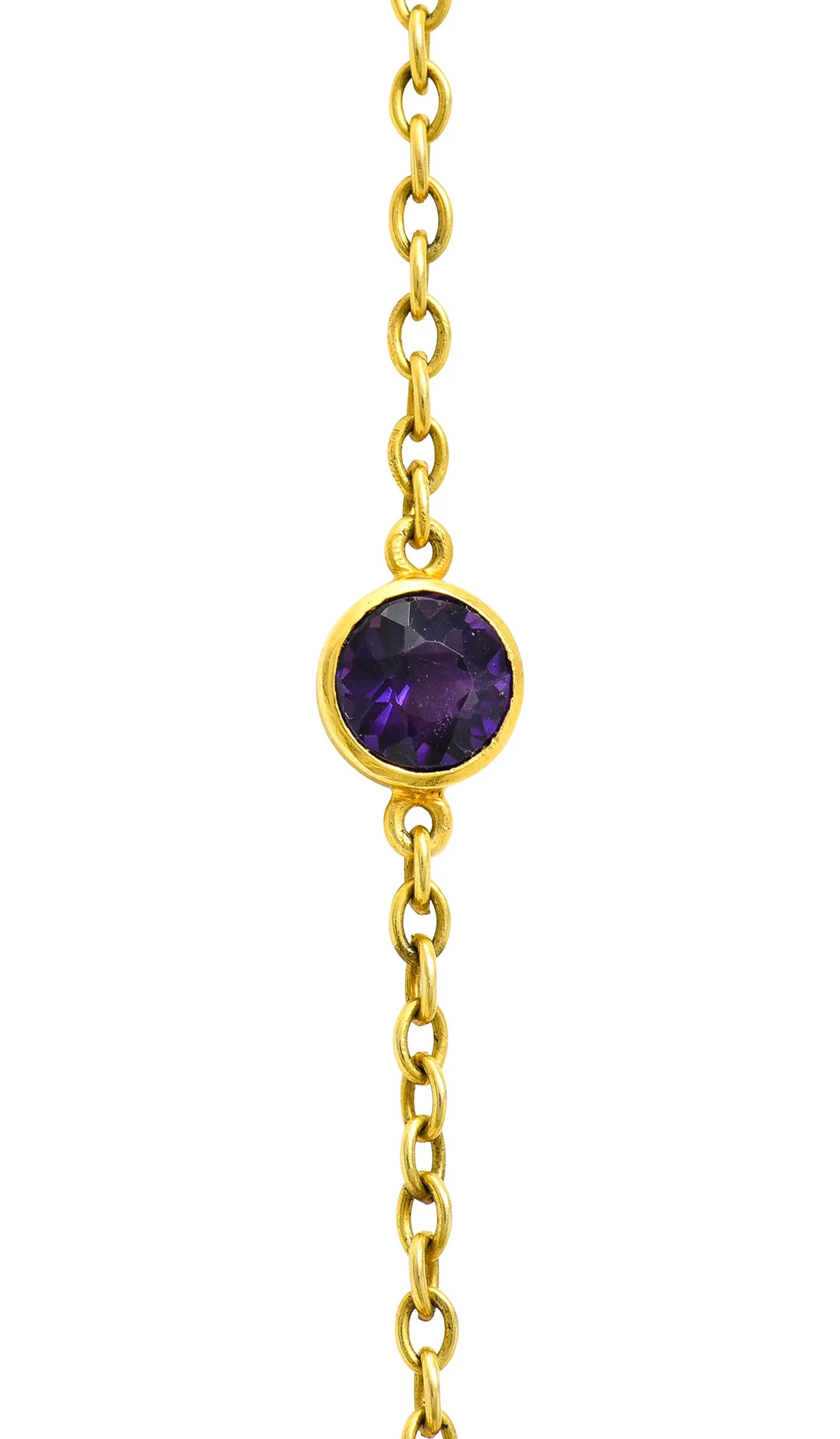 Victorian 24.50 CTW Amethyst Pearl 14 Karat Yellow Gold Cross Antique Pendant Necklace