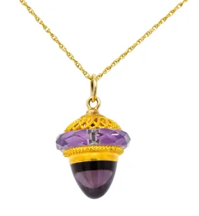 Victorian Amethyst 14 Karat Gold Acorn Pendant Necklace