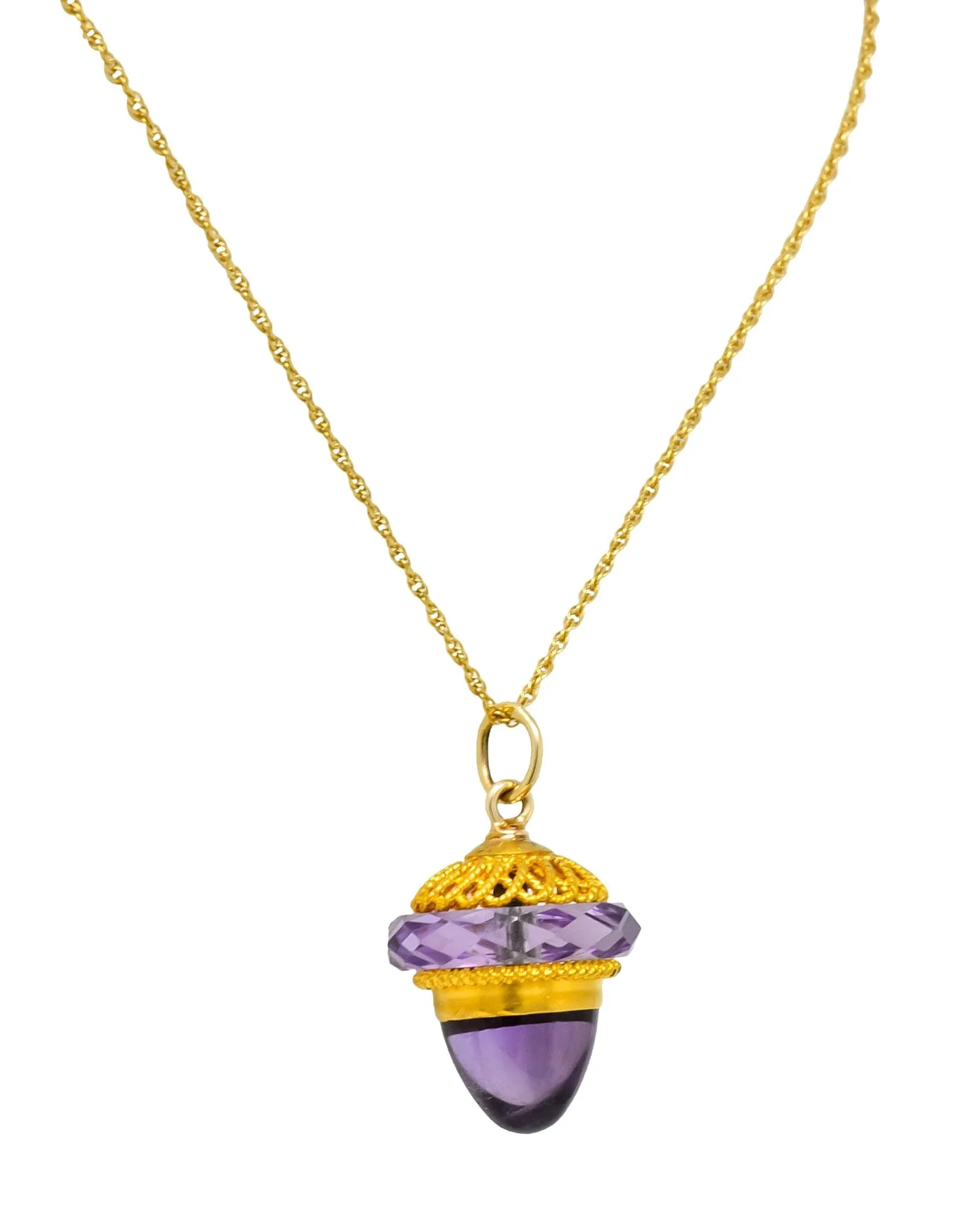 Victorian Amethyst 14 Karat Gold Acorn Pendant Necklace