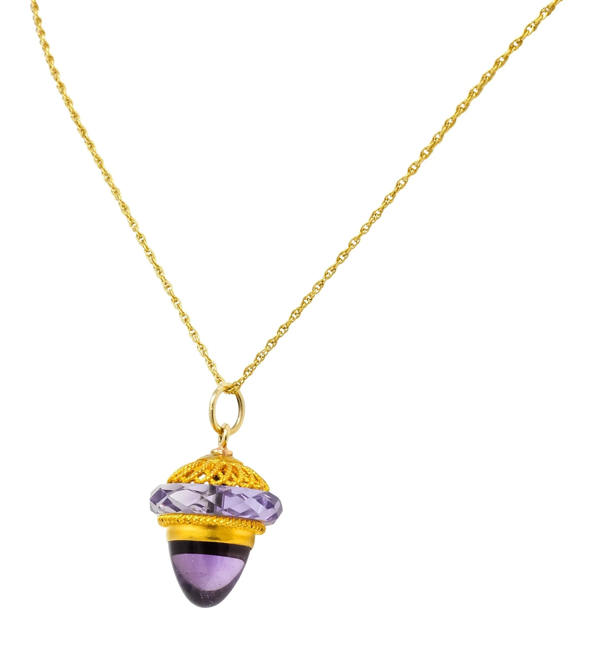 Victorian Amethyst 14 Karat Gold Acorn Pendant Necklace