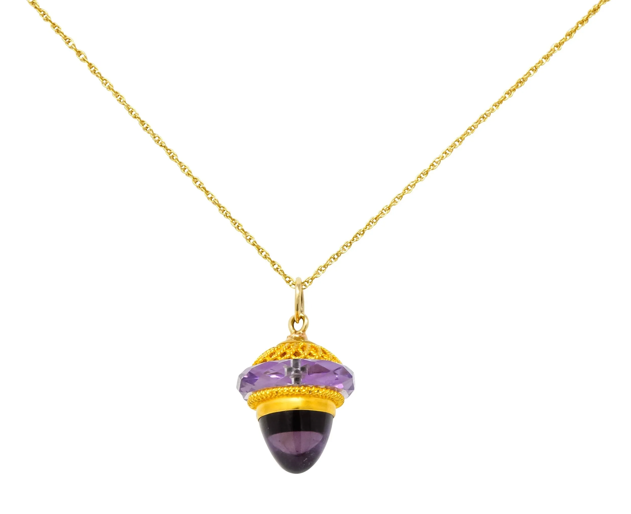 Victorian Amethyst 14 Karat Gold Acorn Pendant Necklace