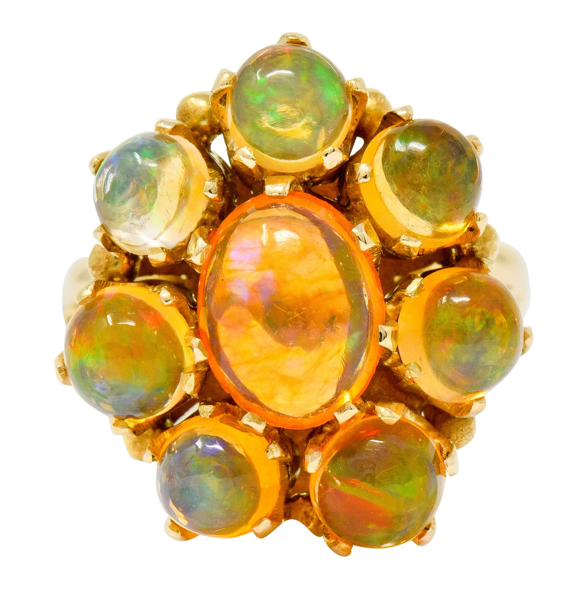 Victorian Mexican Fire Opal 14 Karat Gold Cluster Ring