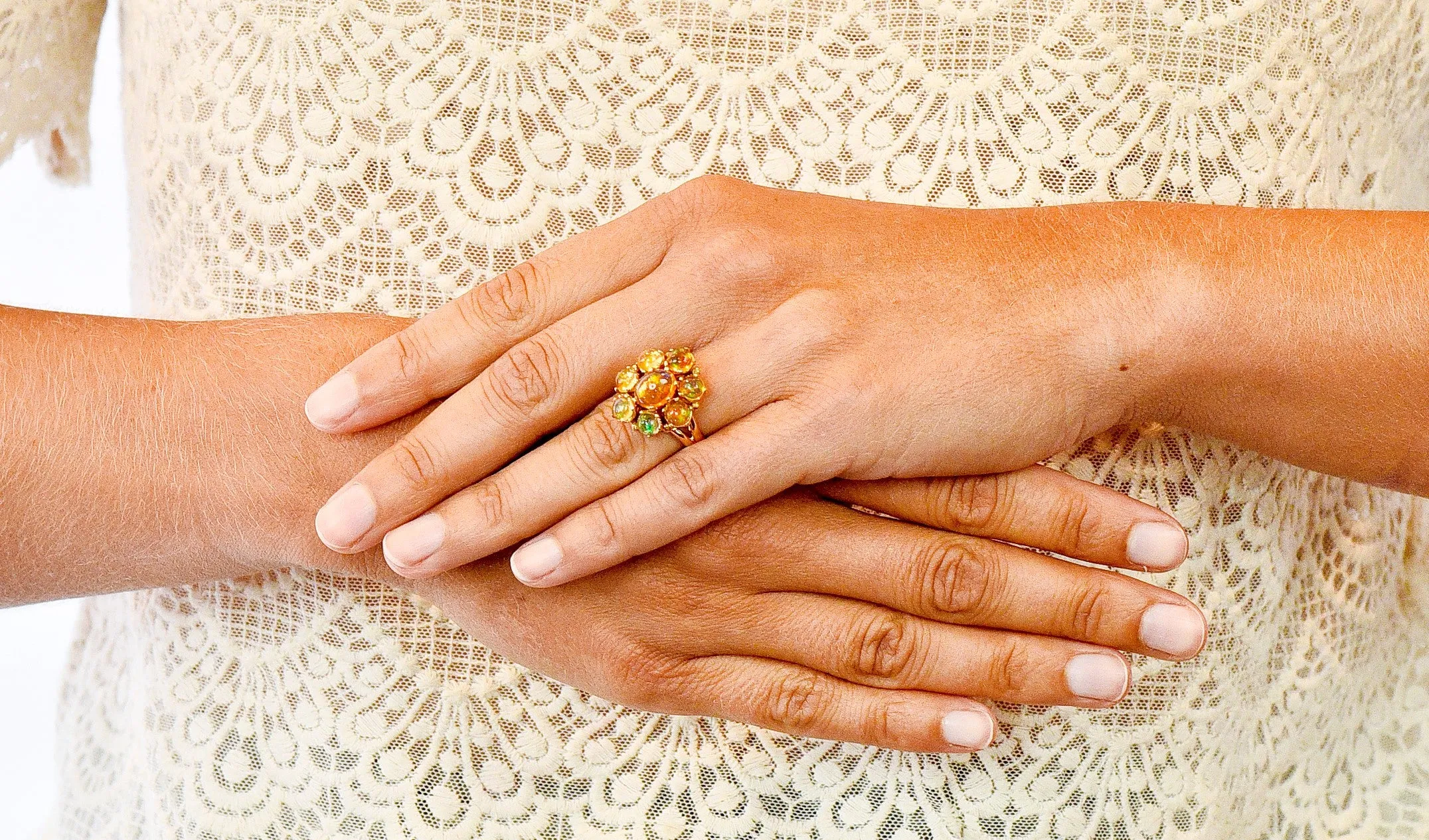 Victorian Mexican Fire Opal 14 Karat Gold Cluster Ring