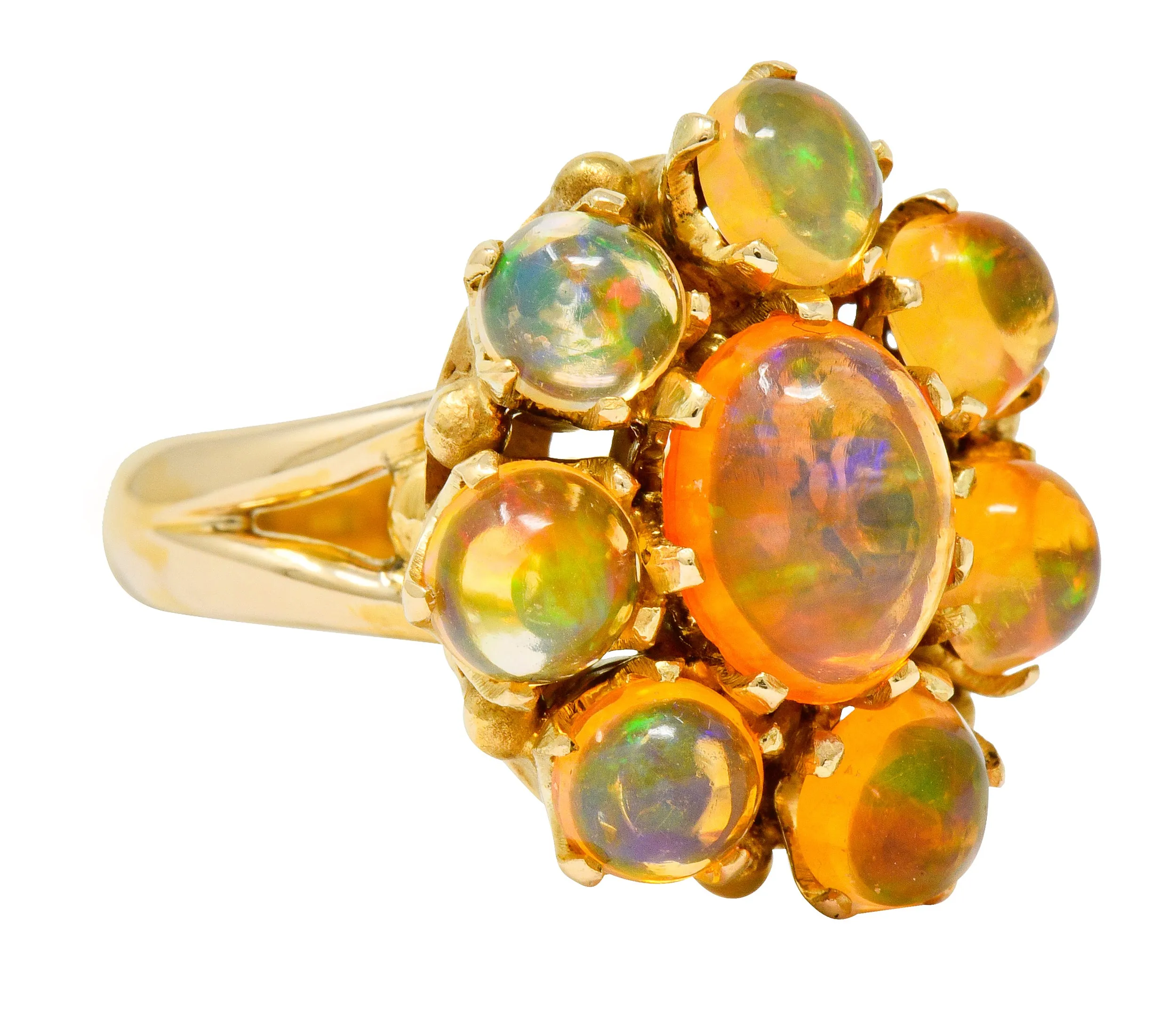 Victorian Mexican Fire Opal 14 Karat Gold Cluster Ring