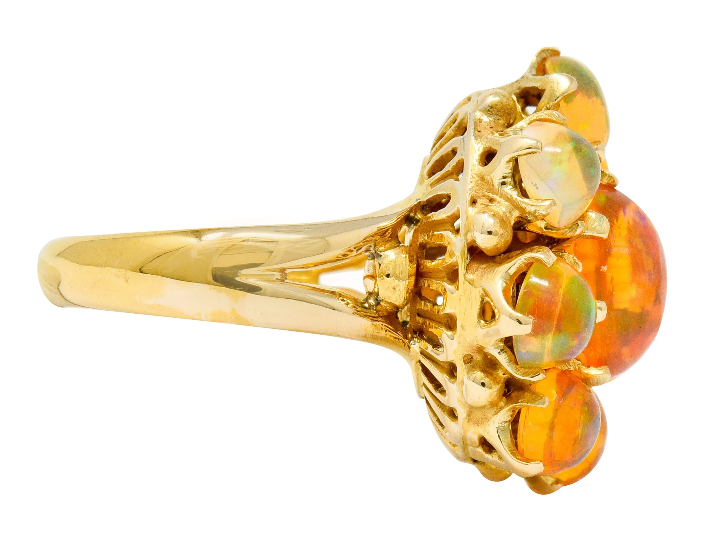 Victorian Mexican Fire Opal 14 Karat Gold Cluster Ring