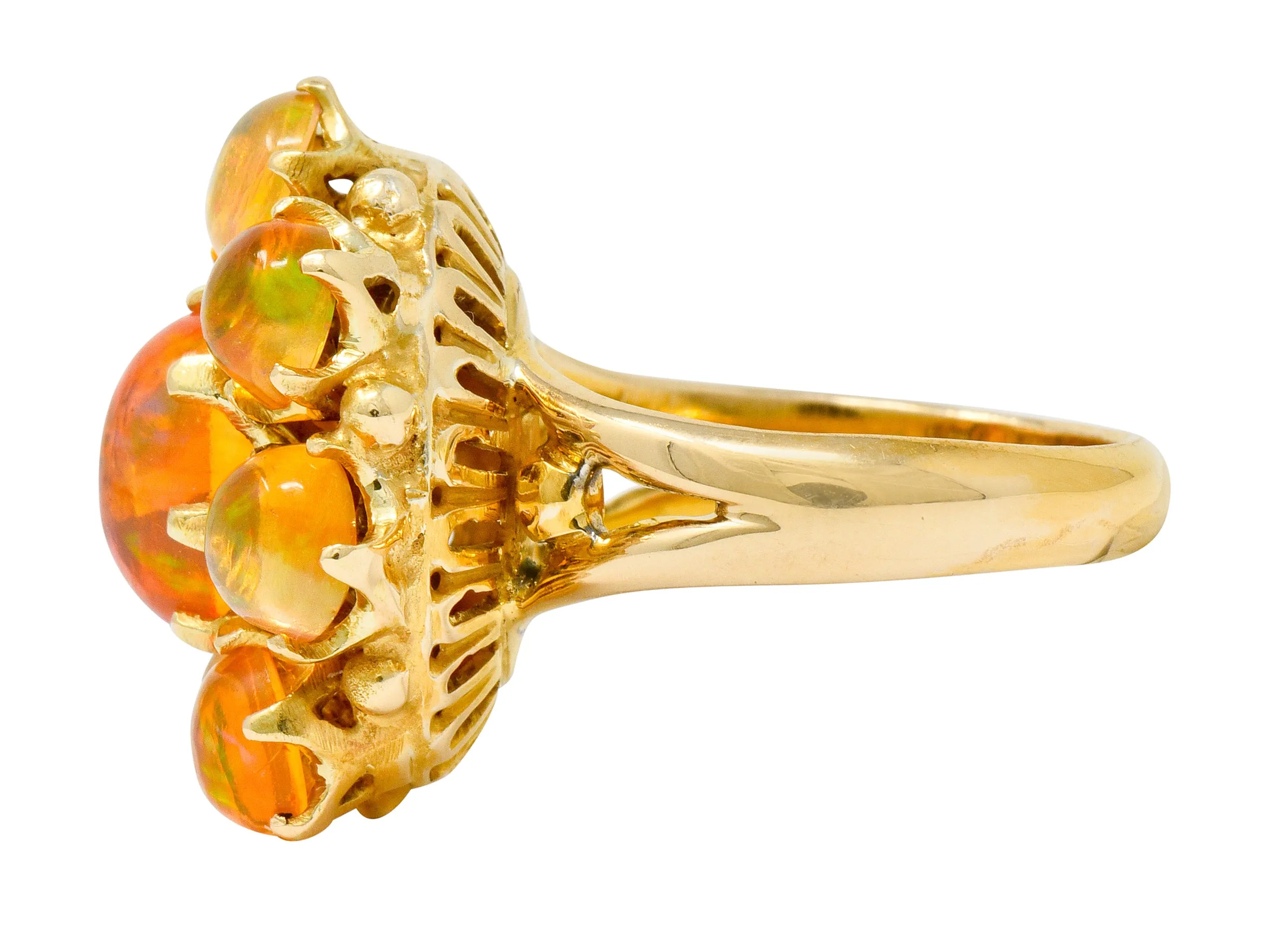 Victorian Mexican Fire Opal 14 Karat Gold Cluster Ring