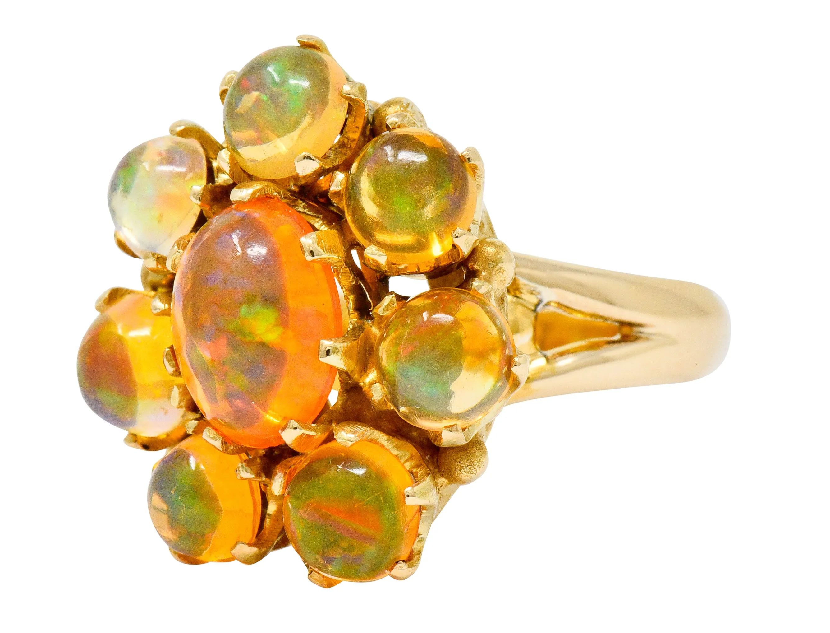 Victorian Mexican Fire Opal 14 Karat Gold Cluster Ring