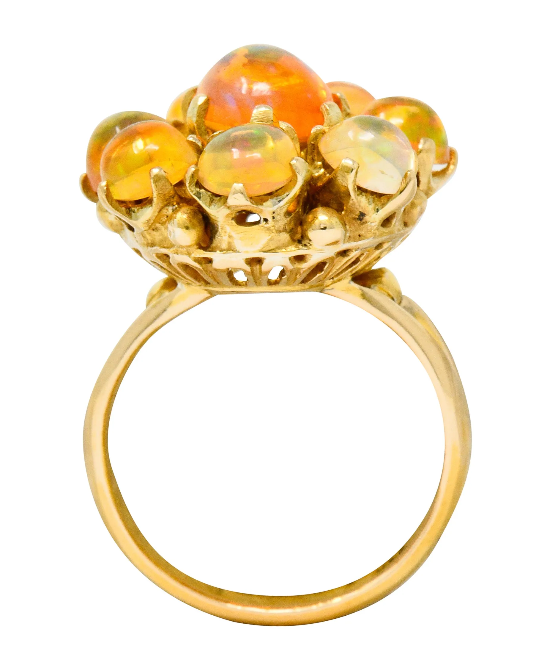 Victorian Mexican Fire Opal 14 Karat Gold Cluster Ring