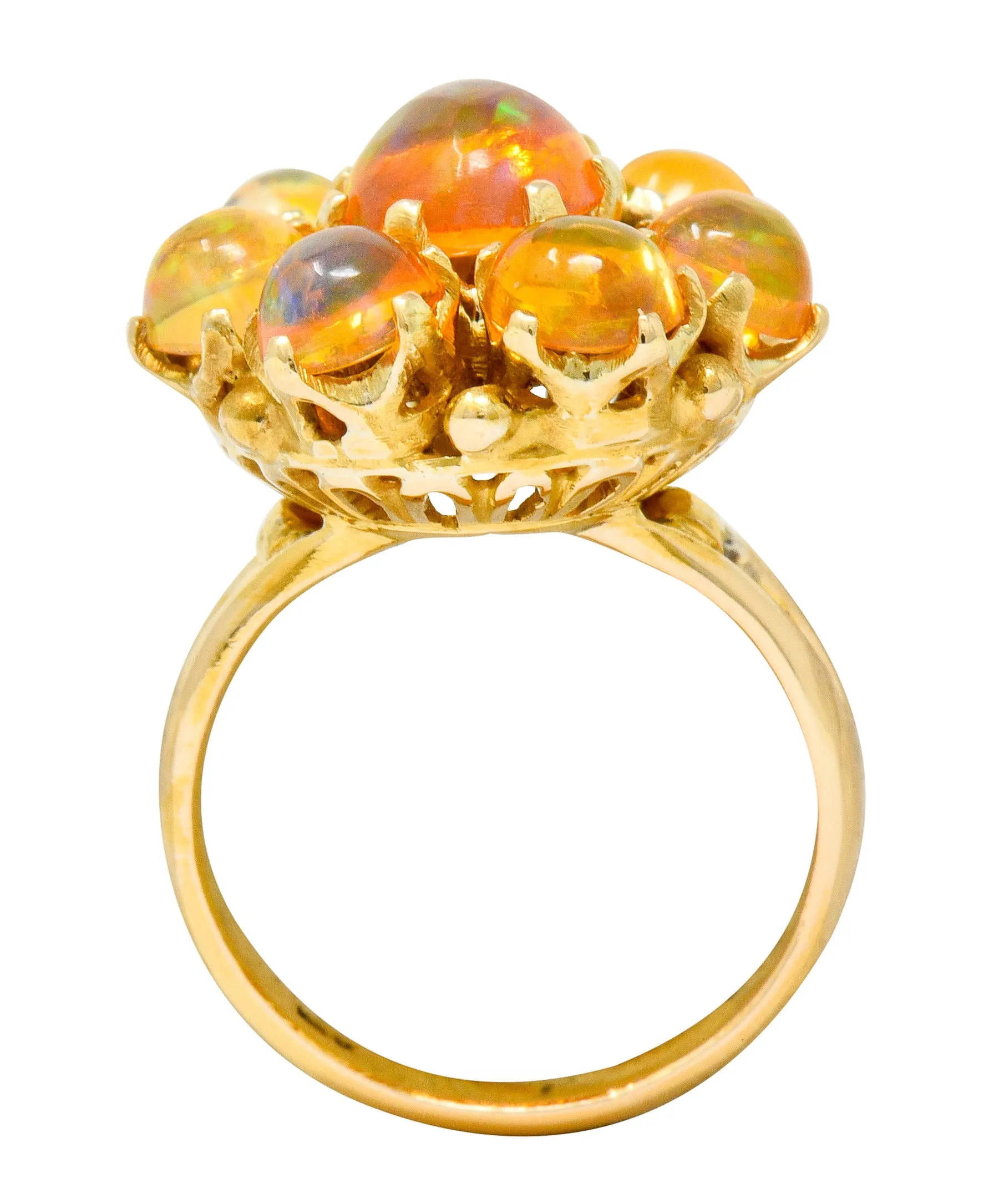 Victorian Mexican Fire Opal 14 Karat Gold Cluster Ring