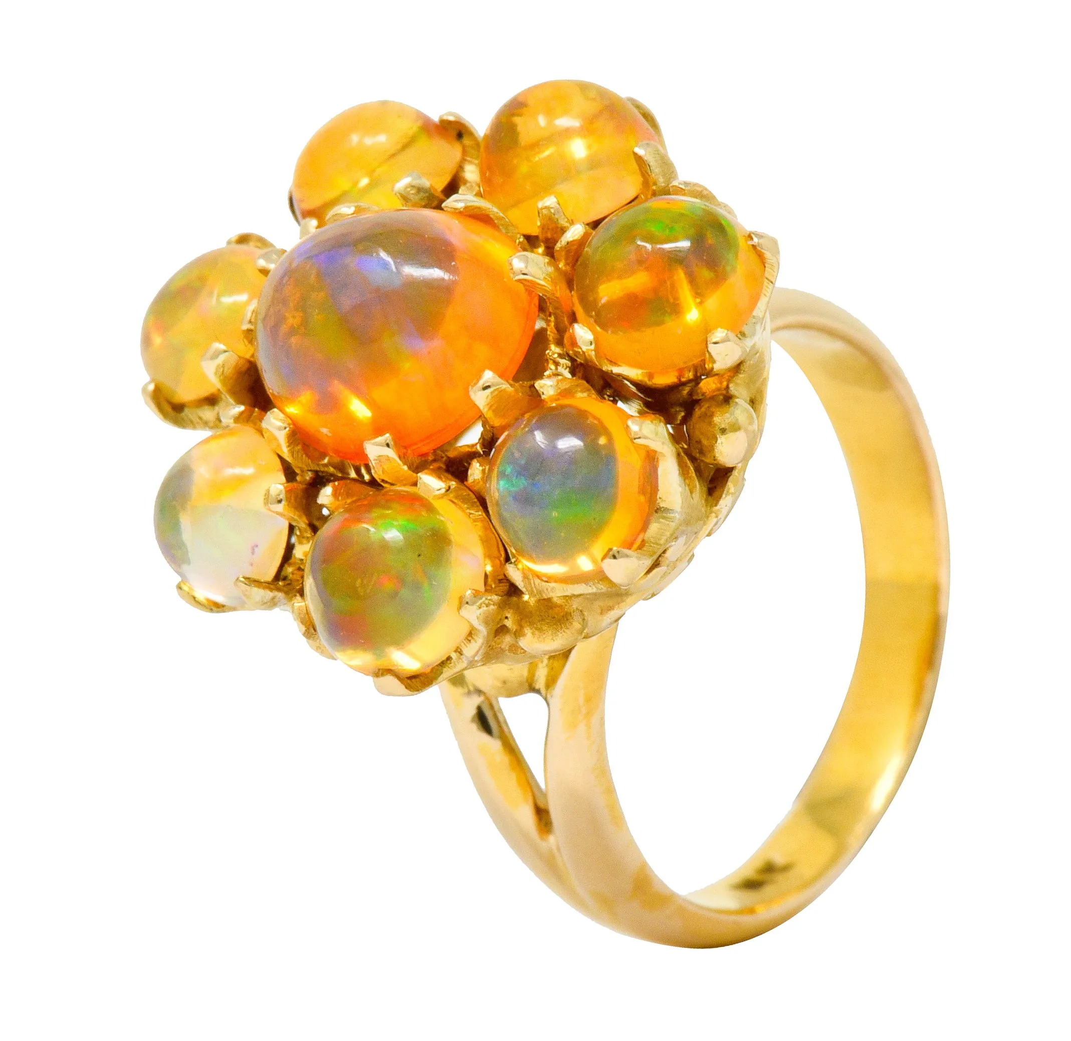 Victorian Mexican Fire Opal 14 Karat Gold Cluster Ring