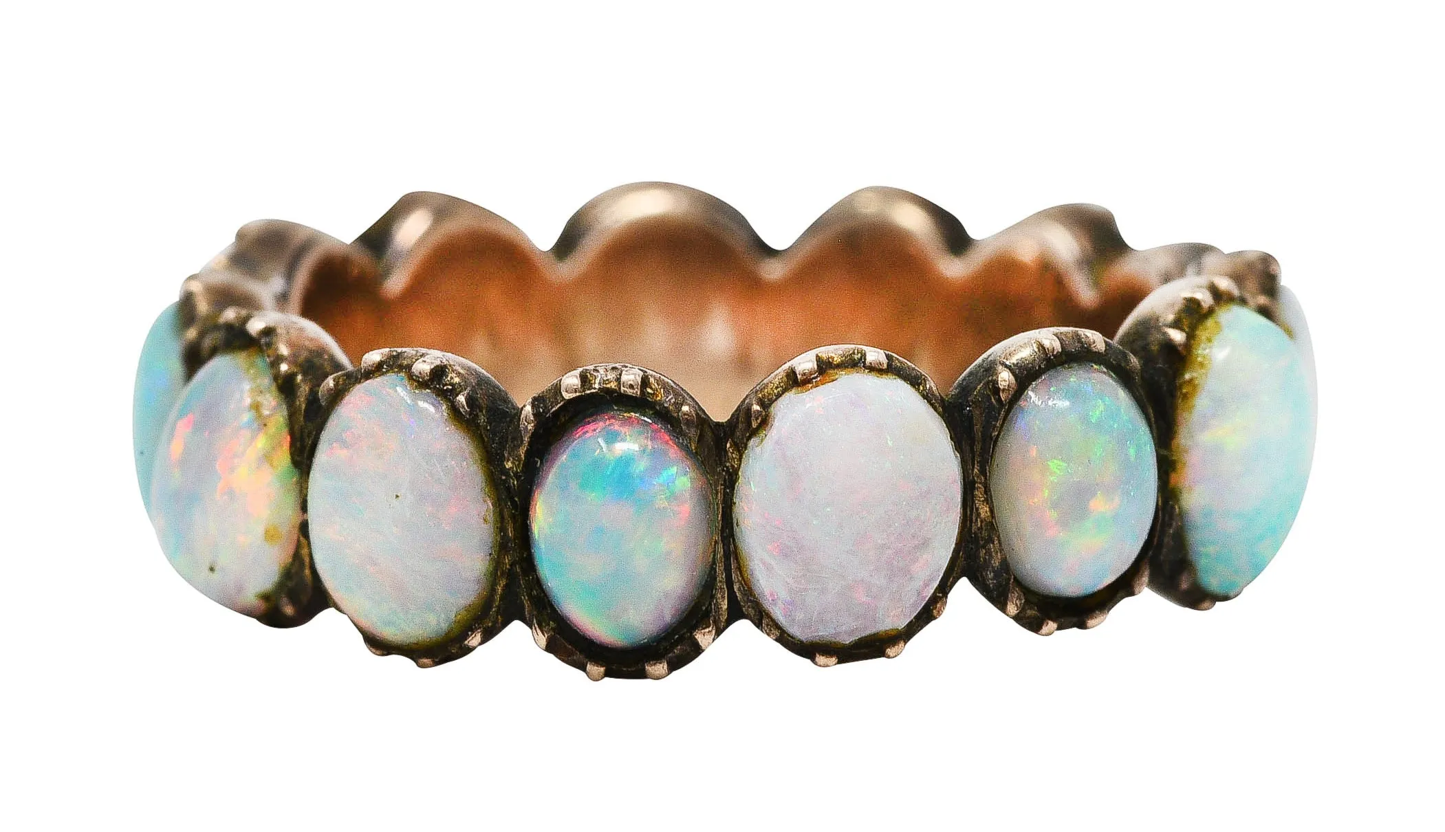 Victorian Opal 10 Karat Rose Gold Eternity Band Antique Ring