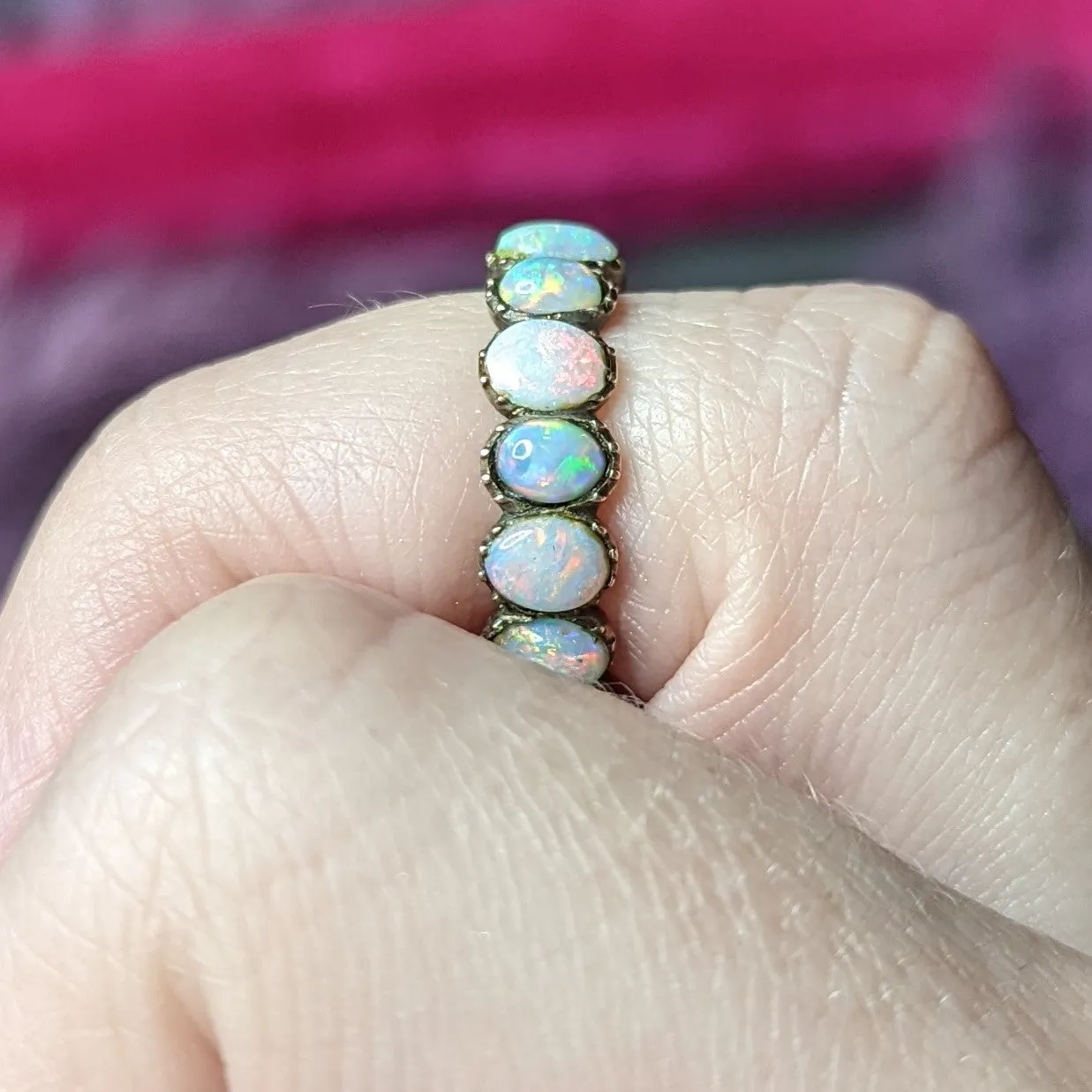 Victorian Opal 10 Karat Rose Gold Eternity Band Antique Ring