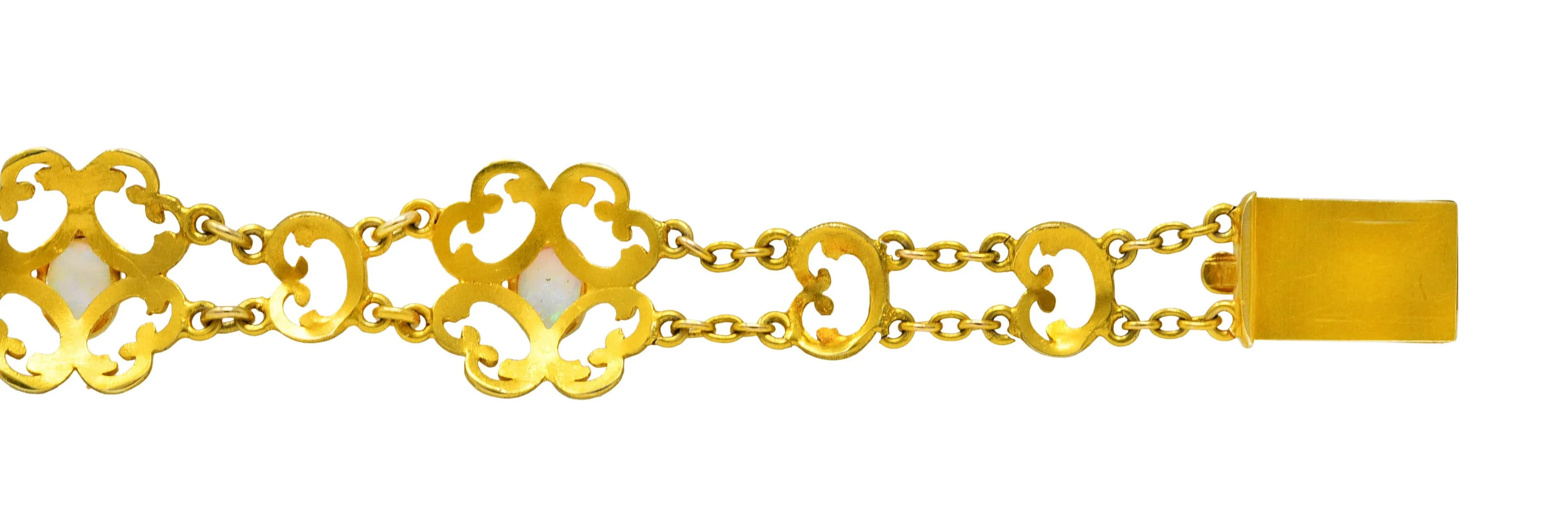 Victorian Opal 14 Karat Gold Scroll Link Bracelet