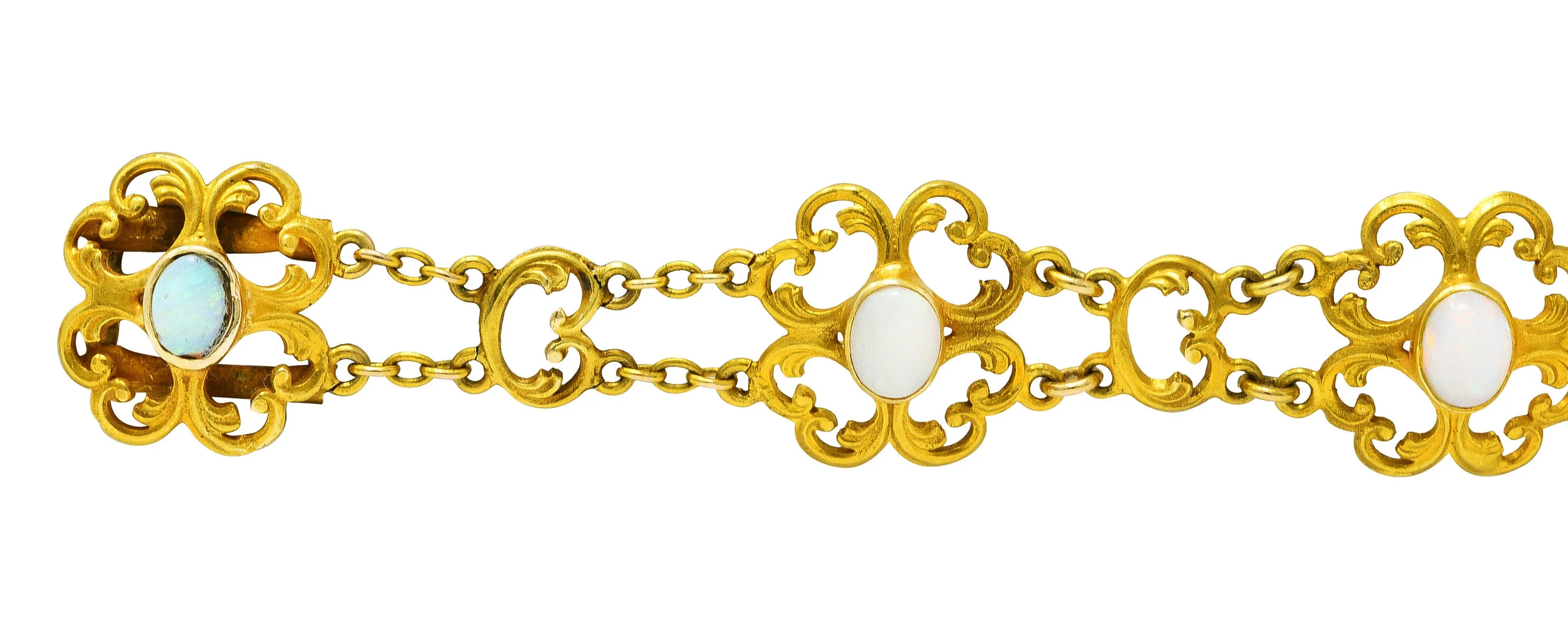 Victorian Opal 14 Karat Gold Scroll Link Bracelet